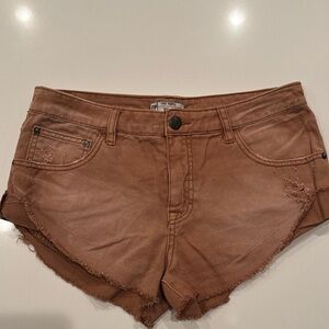 Free People Brown Distressed Jean Shorts